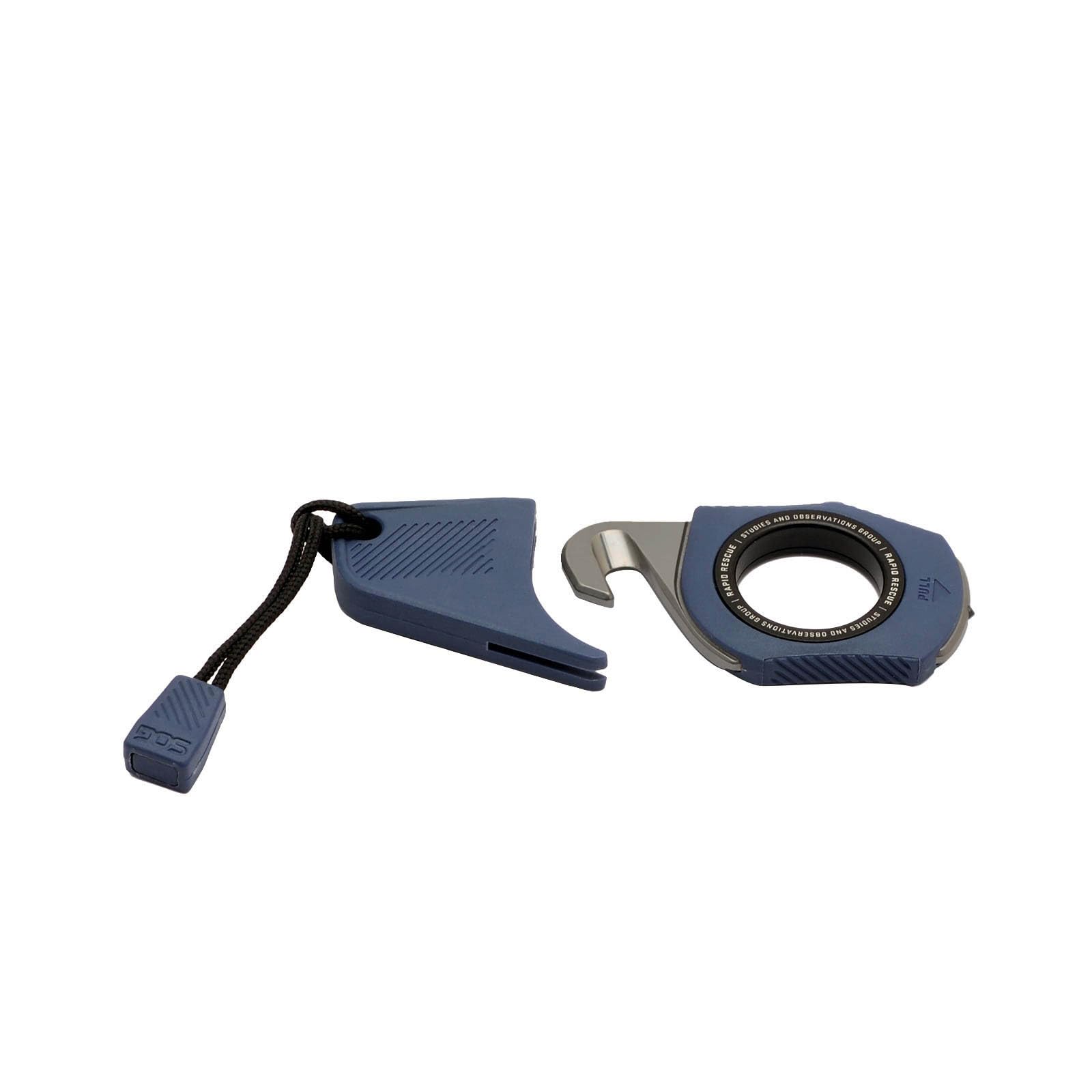 SOG Multi-Tool Rapid Rescue | Stainless Steel Seatbelt Cutter, GRN Handle, Aluminum Pull-Ring, Quick to Deploy from The Sheath, Midnight Blue