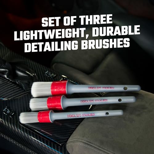 Chemical Guys Interior Detailing Brush Set All in the Details - 3-Piece Soft & Durable Car Detailing Brushes for Vents, Consoles, Buttons, Trim & Hard-to-Reach Areas in Cars, Trucks, SUVs & RVs