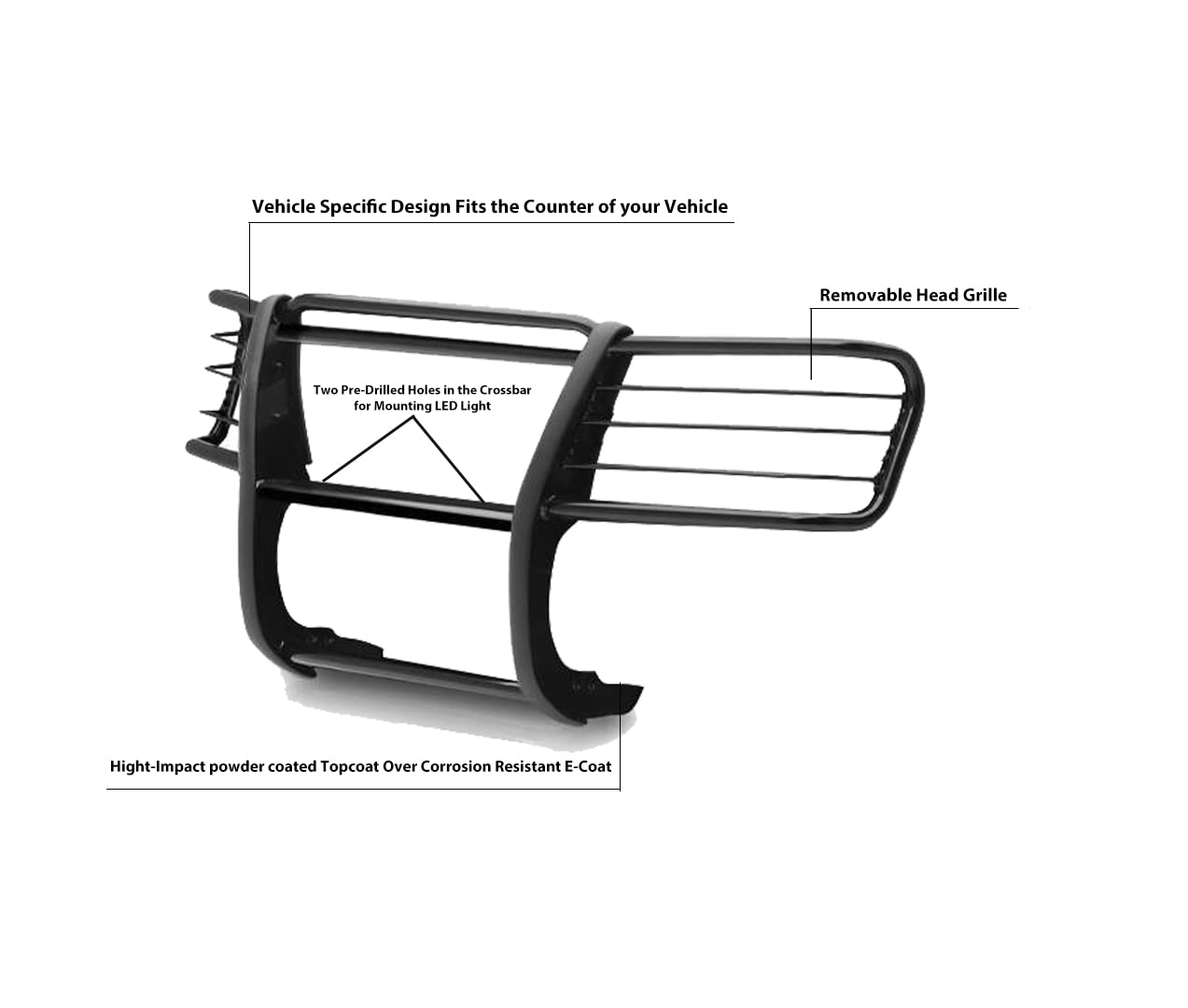 Grille Brush Black Horse Bumper Guard Modular Black Compatible with 2002-2005 Ford Explorer-17FJ26MA