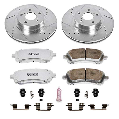 Power Stop K1120-26 Z26 Front Carbon Fiber Brake Pads with Drilled & Slotted Brake Rotors Kit For Subaru Forester, Subaru Impreza, Subaru Legacy, Subaru Out [Model Specific]