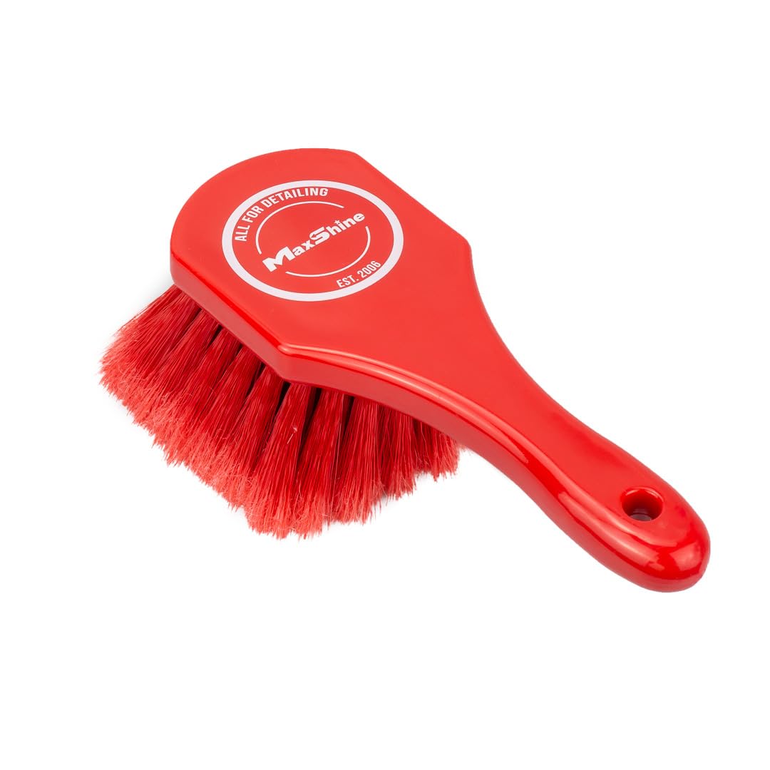 Maxshine Professional Universal Red Exterior & Wheel Cleaning Brush | Durable Detailing Brush for Cars, Trucks, SUVs, RVs & Motorcycles | Safe for Cleaning Wheels, Rims, Tires & Engine Bays