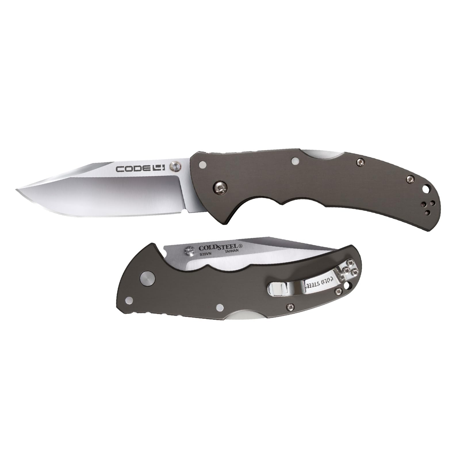 Cold Steel 3.5" Code 4 S35VN Razor-Sharp Clip Point Blade 5" 6061 Aluminum Handle Folding Knife w/Tri-Ad Lock, Boxed