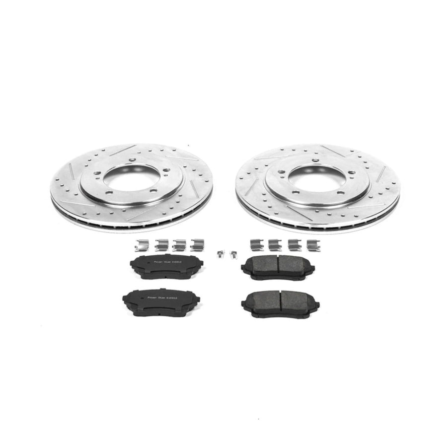 Power Stop K5437 Z23 Carbon Fiber Brake Pads with Drilled & Slotted Brake Rotors Kit For Suzuki XL-7 2004-2006 [Model Specific]