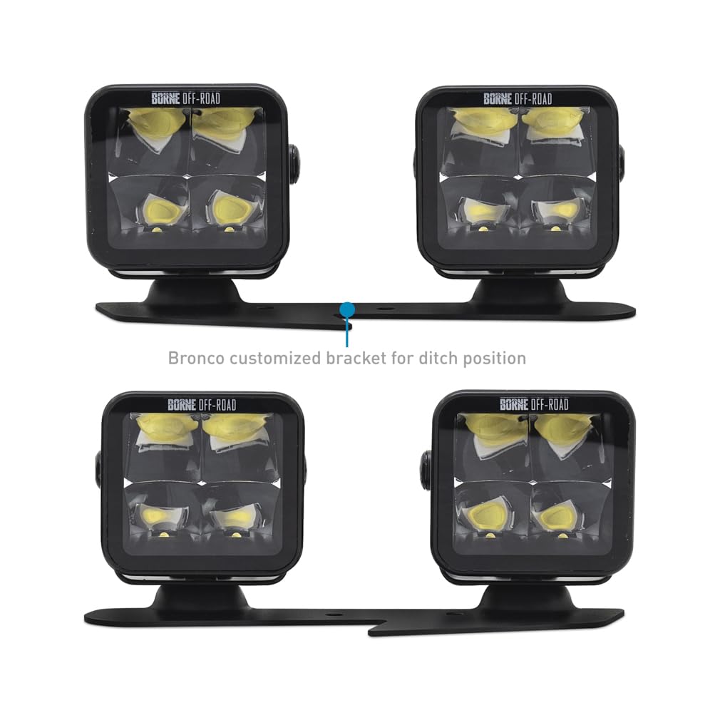 Off-Road Borne Ford Bronco Ditch Light Set (4) 3X3 Spot