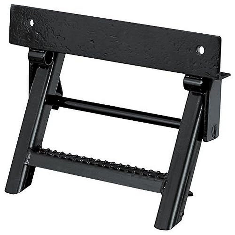 1-Rung Buyers Products RS1 Black Retractable Truck Step, 17.38 x 15 Inch, Non-Slip Treads, L-Shaped Bracket, 14 Inch Bolt Center, Easy Install, Durable Steel, Truck & Trailer Step for Work Vehicles