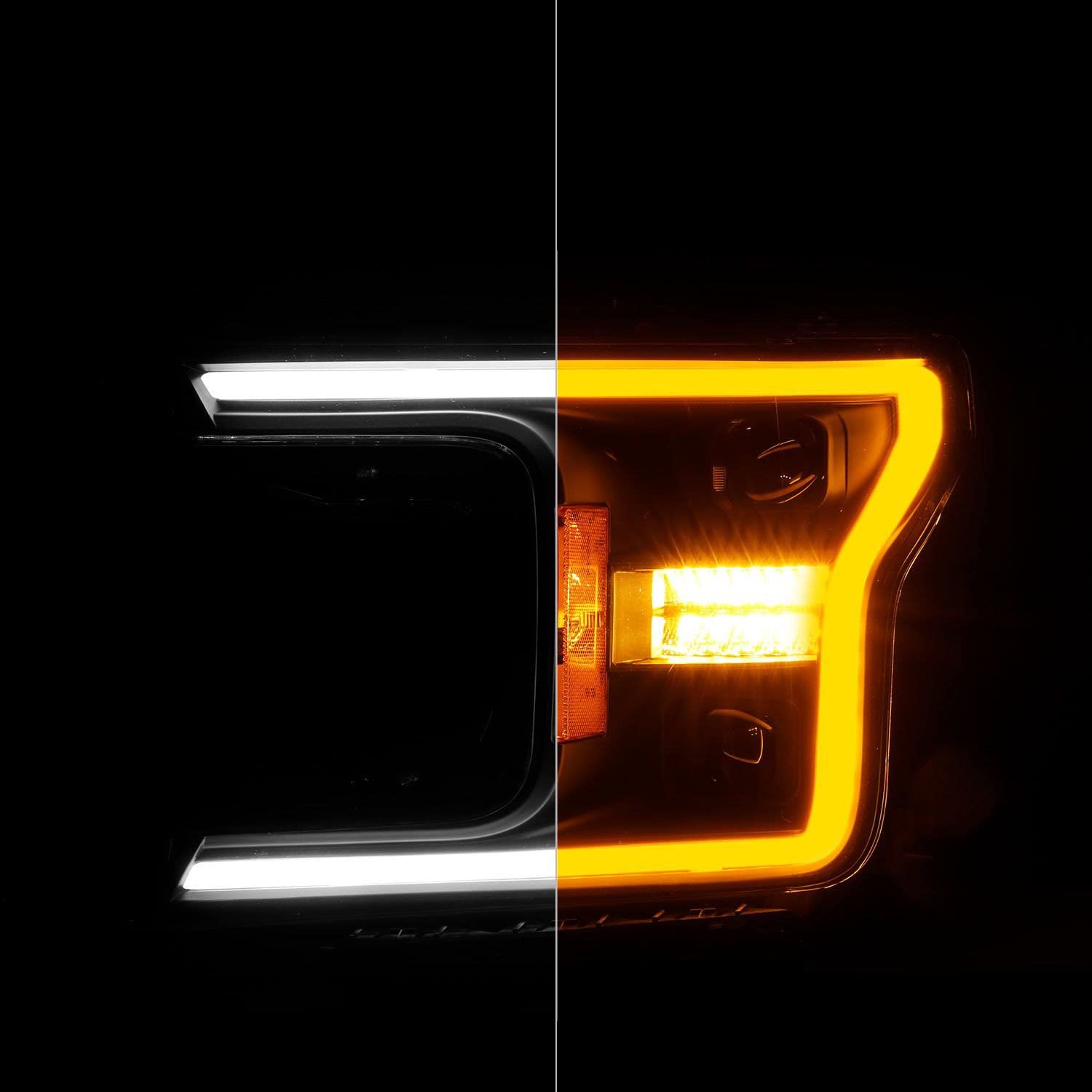 18-20 Ford F-150 Anzo USA (w/o Fctry LED) Full LED Proj Headlights w/Light Bar Swtchbk Seq. Black w/Init (111570)