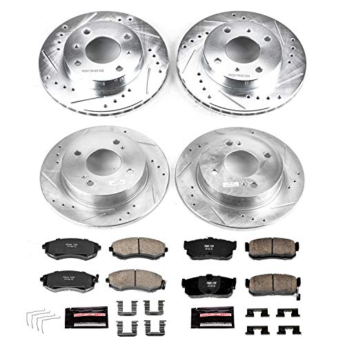 Power Stop K658 Z23 Carbon Fiber Brake Pads with Drilled & Slotted Brake Rotors Kit Front and Rear