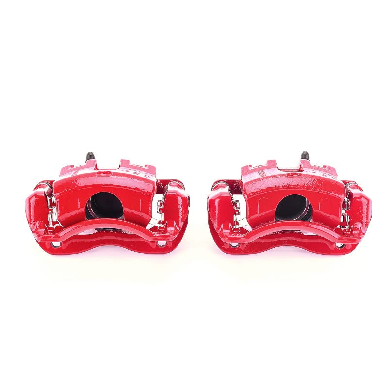 Power Stop Pair of High-Temp Red Powder Coated Front Calipers For Hyundai Accent 2012-2017, Kia Rio 2012-2017 [Model Specific]