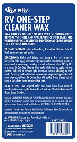 Premium RV STAR BRITE One Step Cleaner Wax - Cleans, Protects & Enhances RVs - Restores Color & Shine - UV Inhibitors - Ideal for Scuff Marks - Use by Hand or Buffer - 32 OZ (079632)