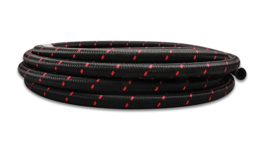 Vibrant Performance Nylon Braided Flex Hose 11992R (5ft Roll of Black Red ; AN Size: -12; Hose ID 0.68")