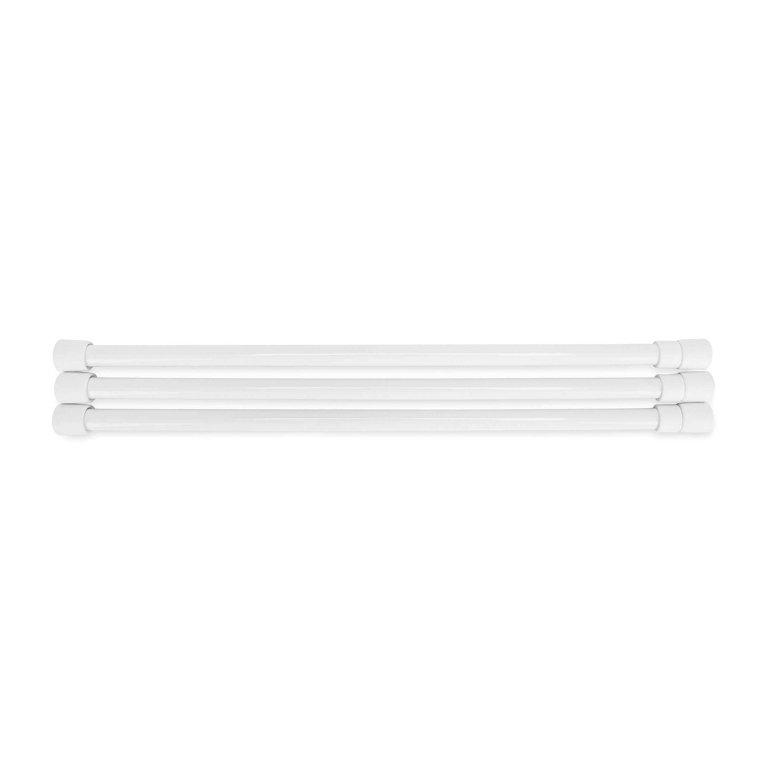 28" Camco RV Refrigerator Bar 44053 - Holds Food and Drinks in Place During Travel - Prevents Messy Spills - Spring Loaded and Extends Between 16" and 28" - 3 Pack - White (44074)