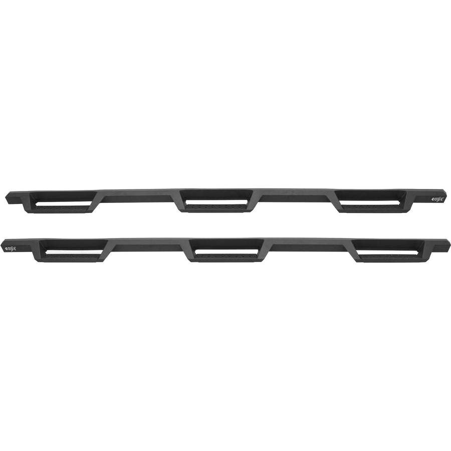 56-534585 Westin HDX Drop Wheel to Wheel Nerf Bars fits 2007-2019 Silverado Sierra 2500 3500 Crew Cab 8' Bed (Exc Dually and 2007 Classic) Textured Black Pair