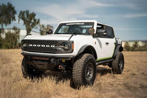 Black DV8 Offroad Headlights for 2021-2025 Ford Bronco | LED White DRL Halo w/Amber Centerline Light | 6500K Color Temp | 3650 Low Beam Lumens | 4700 High Beam Lumens | 90W LED System per Unit | Pair