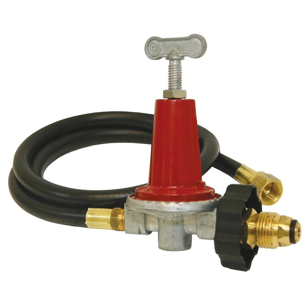 5HPR-40 Bayou Classic 0-40-psi Adjustable Regulator w/ 48-in Thermoplastic Hose Features Soft Nosed POL 3/8-in Flare Swivel Fitting Designed Single & Double Jet Cookers