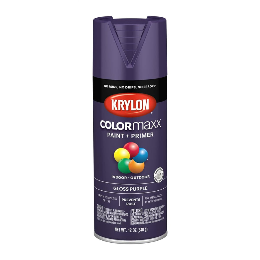 Krylon K05533007 Spray Paint and Primer COLORmaxx for Indoor/Outdoor Use, Gloss Purple 12 Ounce (Pack of 1)