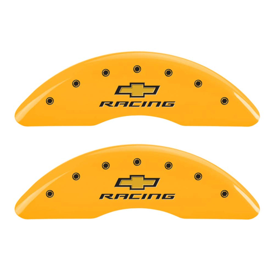 MGP Brake Caliper Covers for Camaro SS Chevrolet (2016-24') Fits 19"+ Wheels (Will Not Fit ZL1 Model) – Powder Coated Yellow, Engraved CHEVY RACING Logo, Aluminum Caliper Covers (Set of 4)