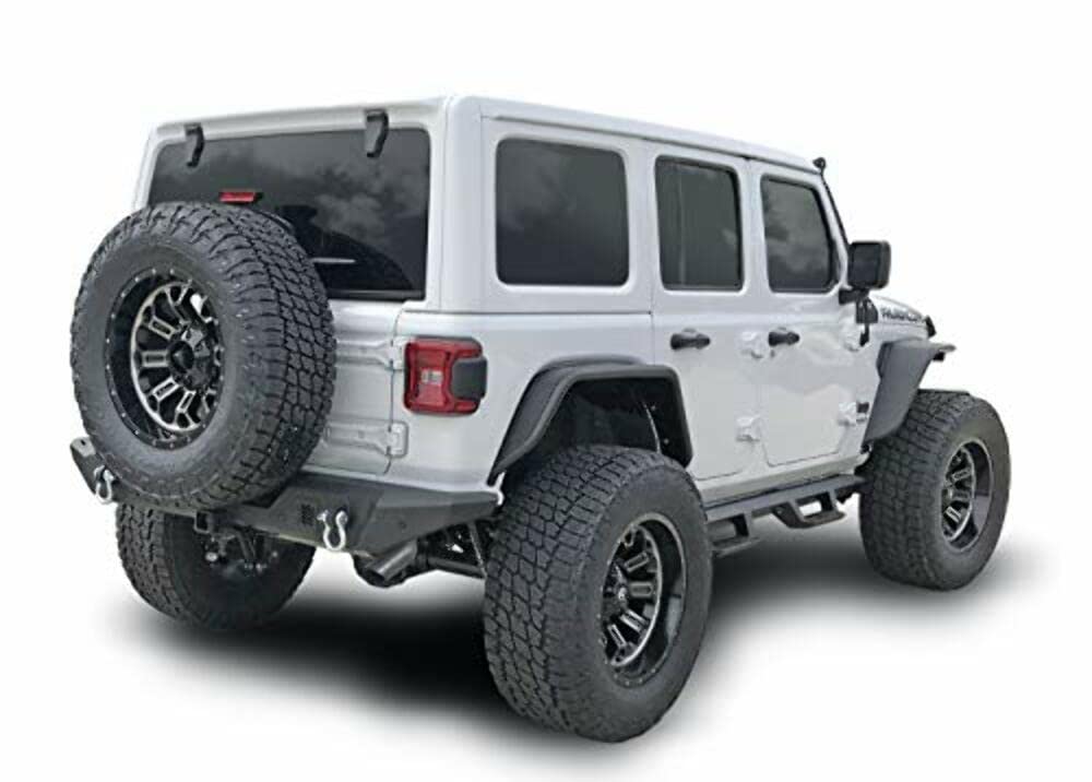 Jeep Wrangler JL 2018–2025 Rear Bumper Fits One-Piece Textured Black Steel Bumper, Direct-Fit, 2 Inch Receiver, D-Ring Mounts & D-Rings, License Plate Bracket TrailFX JL06T