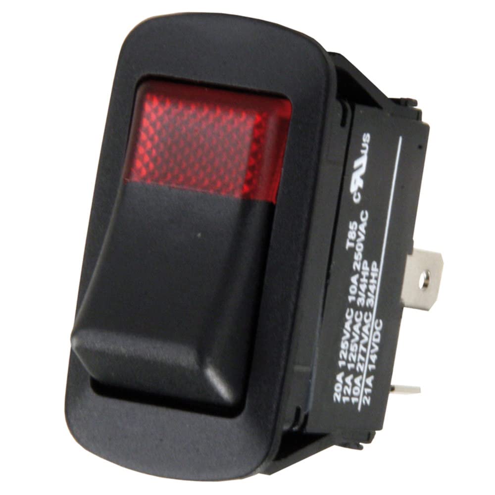 12V JR Products Lens Water Resistant SPST On/Off Switch, Black/Red Lamp 13815