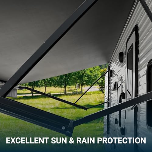 15' Velarium RV Canopy/Roll Tube Black Complete Canopy with 12V LED Light, Sewn Seams, Available Lengths from 10' to 22' - RVs, Tailgating, and Outdoor Events with Reliable Coverage