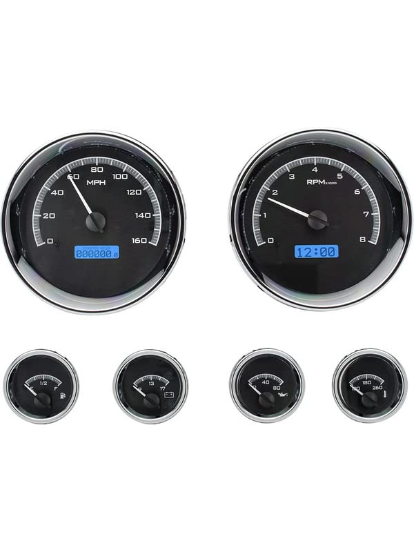 Dakota Digital 6 Round Universal Analog Dash Gauge System, Black Alloy Style, Blue Backlighting - VHX-1024-K-B