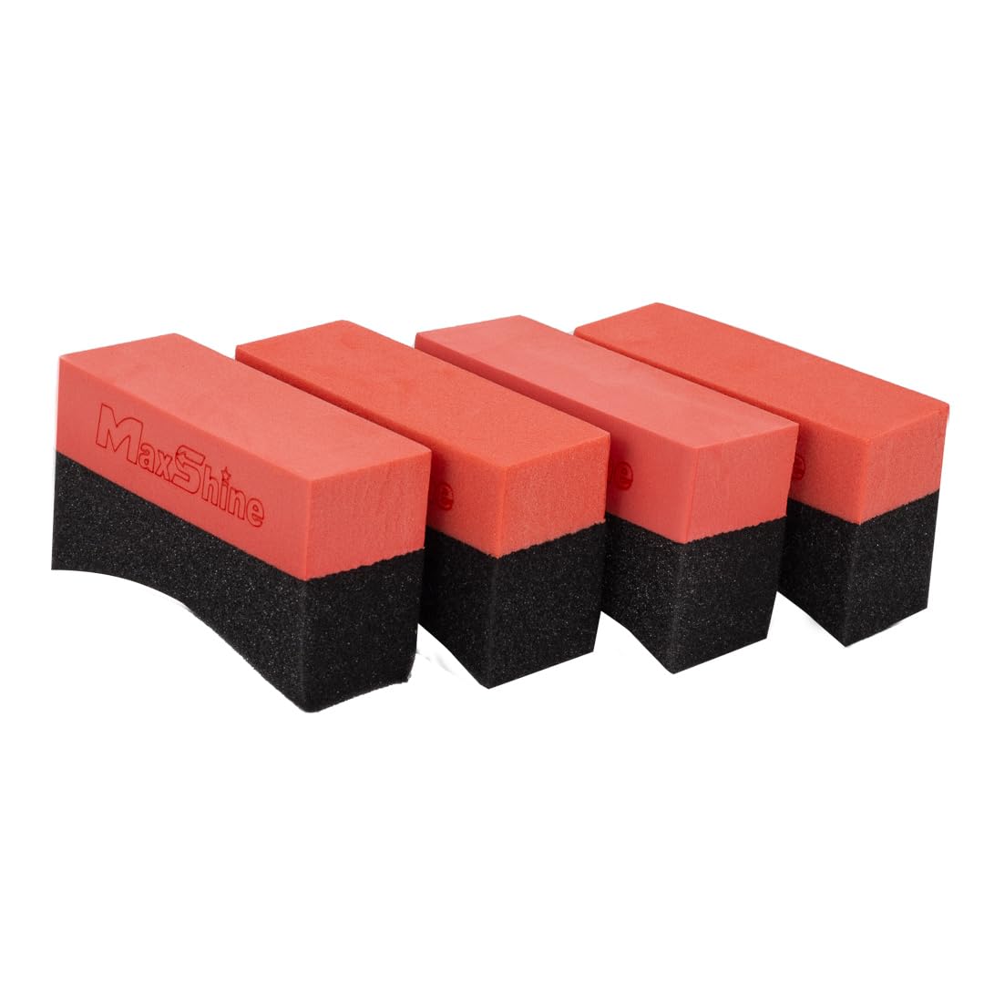 Maxshine Tire Dressing Applicator, Foam Pad Curved 10x4cm, Red & Black | Ergonomic Grip, High-Density Non-Abrasive | Even Tire, Trim & Wax Application