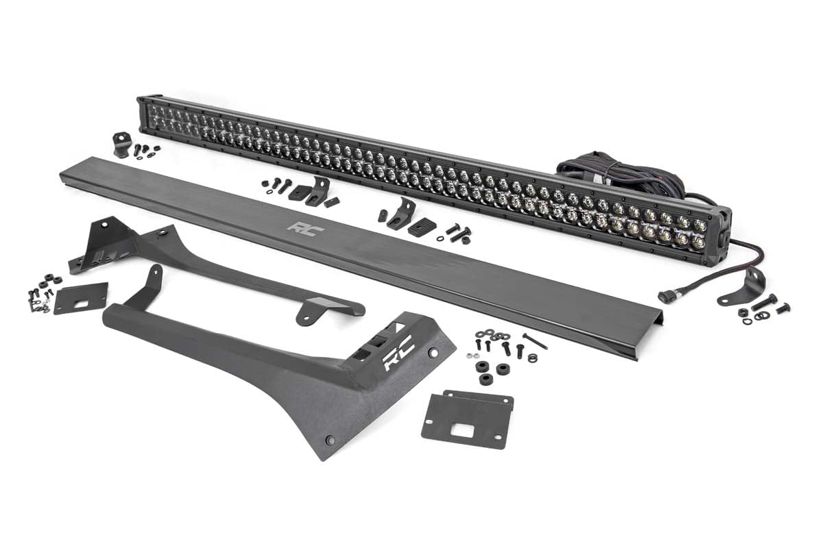 50" Rough Country Dual Row LED Light Bar Upper Windshield Kit for Jeep Wrangler JL (2018-2024)/ Gladiator JT (2020-2024)