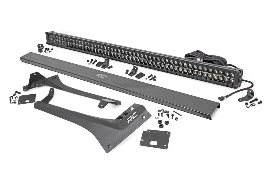 Rough Country 50" Upper Windshield Kit Dual Row LED Light Bar for Jeep Wrangler JL (2018-2024)/ Gladiator JT (2020-2024) - Amber DRL