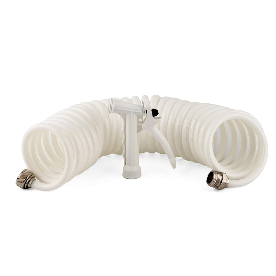 Washdown Hose 25' with Pistol Grip Nozzle - White