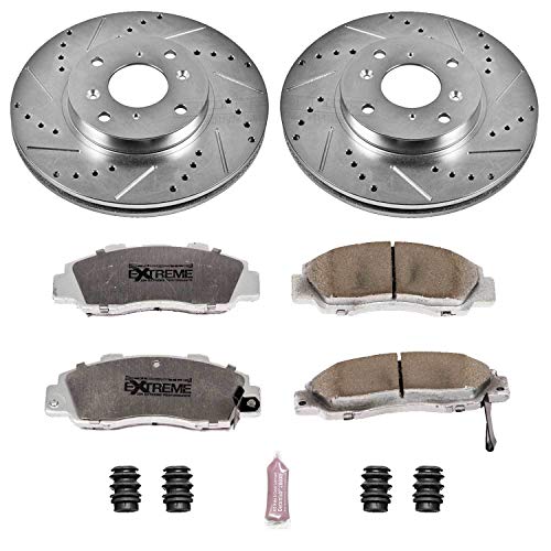 Power Stop K1237-26 Z26 Carbon Fiber Brake Pads Front with Drilled & Slotted Brake Rotors Kit For Acura CL 1998-1999 [Model Specific]