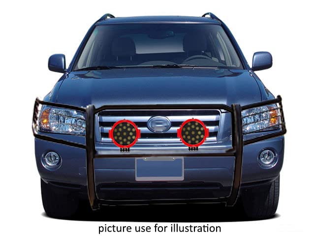 Bumper Guard Black Horse Grille Brush Modular Black Come with Pair of 7.0" Dia.LED Lights with Red Trim Rings Compatible with 2001-2007 Toyota Highlander-17TL26MA-PLR
