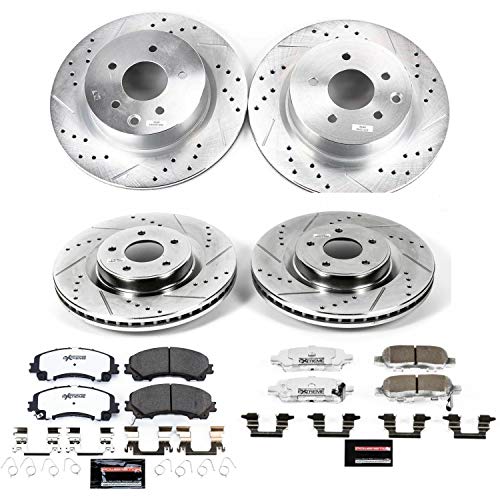 Power Stop K7584-26 Z26 Carbon Fiber Brake Pads Front and Rear with Drilled & Slotted Brake Rotors Kit For INFINITI QX50 2016-2017, Nissan Z 2023 [Model Specific]