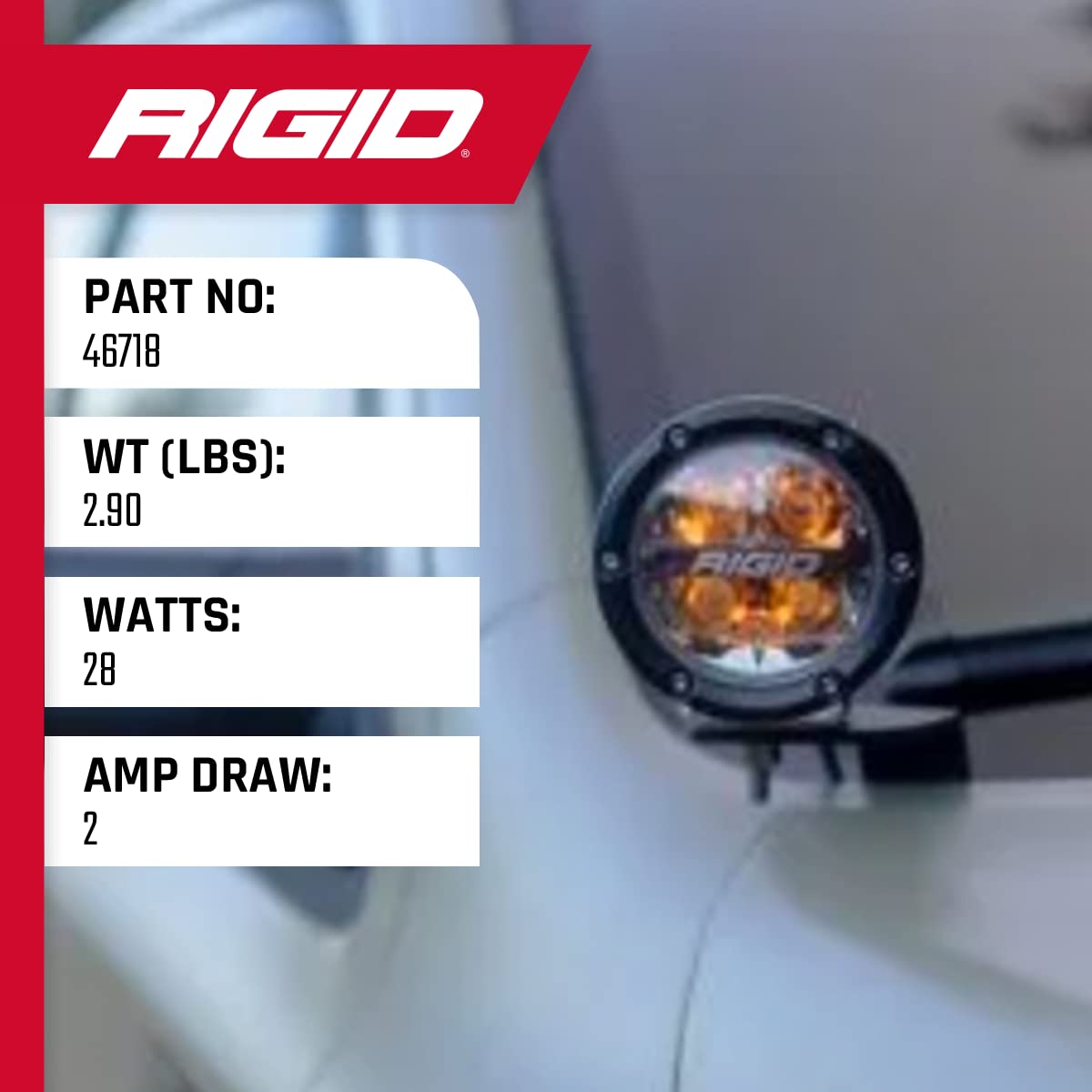 A-Pillar LED Light Mount RIGID INDUSTRIES Fits 2019+ Dodge Ram 1500 - Includes Rigid 360-Series Drive Optics With Amber Back lighting and Amber & Black Covers
