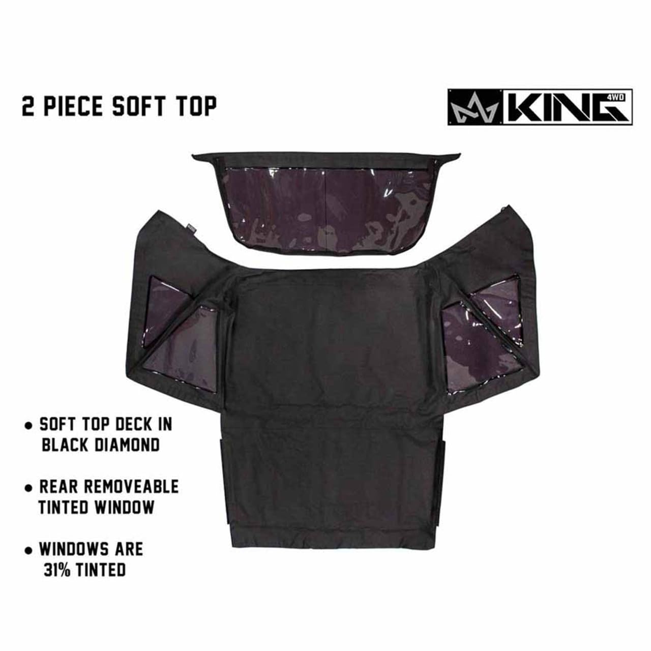 4WD King Premium Replacement Soft Top, Black Diamond with 31% Tinted Windows - Suitable for 1986-1994 Suzuki Sidekick and GEO Tracker - 24oz Marine Grade Waterproof UV Stable Two Layer Fabric
