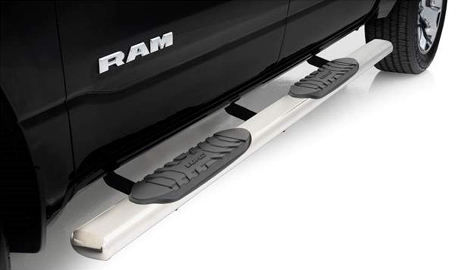 5" Oval Straight RealTruck Polished Stainless Steel Nerf Bars for 2019 Ram 1500 w/Quad Cab
