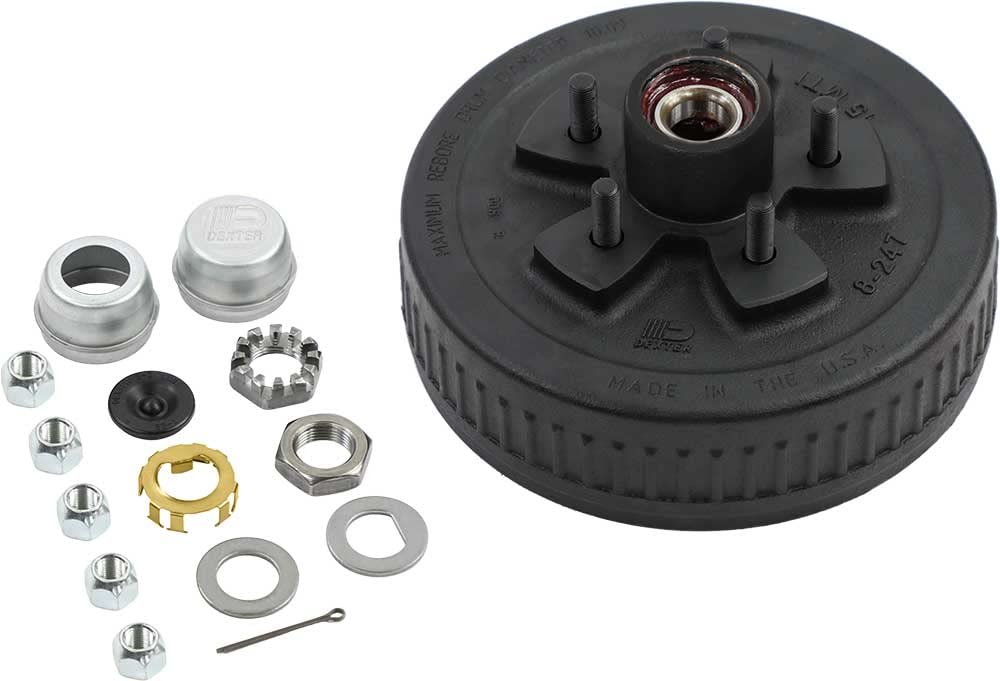 Trailer Hub-Drum Kit Dexter Pre-Greased 3.5K Axle 5-4.50 Bolt Center 1/2" Studs (K08-247-1G)