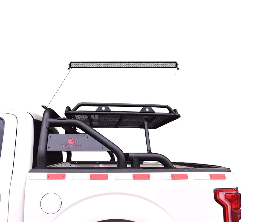 Warrior Black Horse Roll Bar Kit Compatible with 1/2 TON Trucks (GM Silverado 14+/Ford F150 15+/Dodge RAM 15+) with Full Size Cargo Basket(with RED Brake Light)-WRB-001BK-KIT
