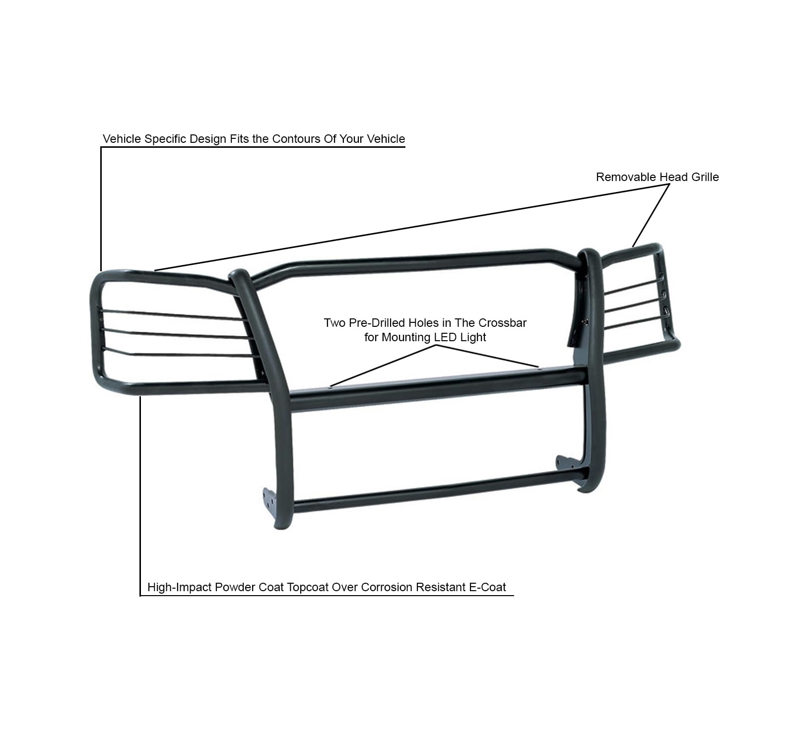 Bumper Guard Black Horse Grille brush Modular Black Compatible with 2021-2022 GMC Sierra 2500 HD|2021-2022 GMC Sierra 3500 HD-17GS15MA