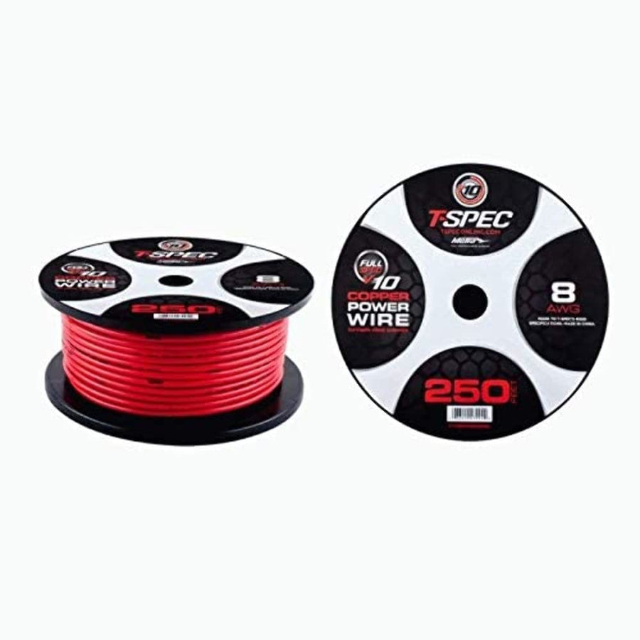 T-SPEC - 250Ft Matte Red 8 Awg Ofc Power Wire - V10 Series, Power Wire V10 Series (V10PW-8RD250)