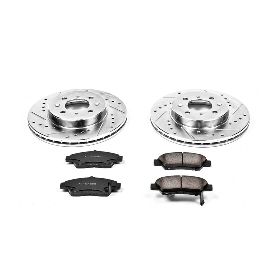 Power Stop K5382 Z23 Carbon Fiber Brake Pads with Drilled & Slotted Brake Rotors Kit For Honda Fit 2009-2014 [Model Specific]