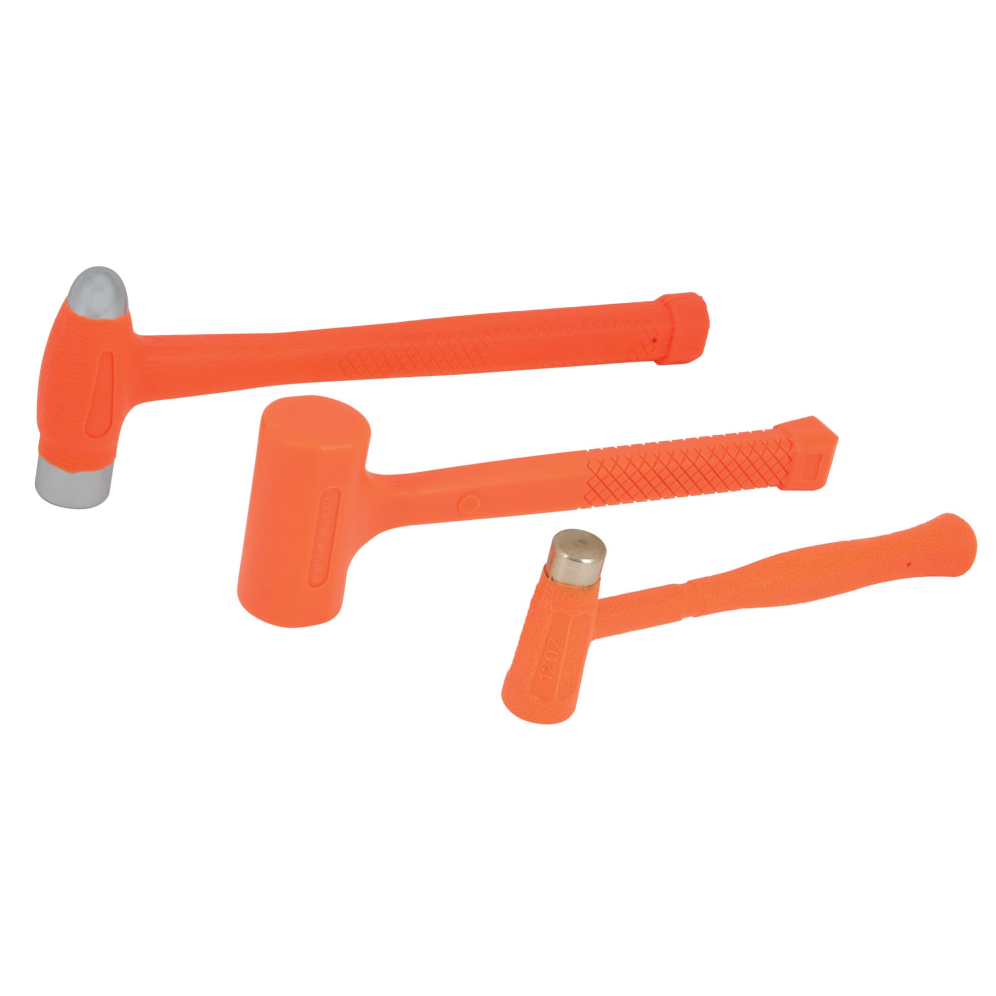 M7234 Performance Tool Dead Blow Hammer Set with Brass Cap, Ball-Peen, and Urethane Coating, Orange (3-Piece)