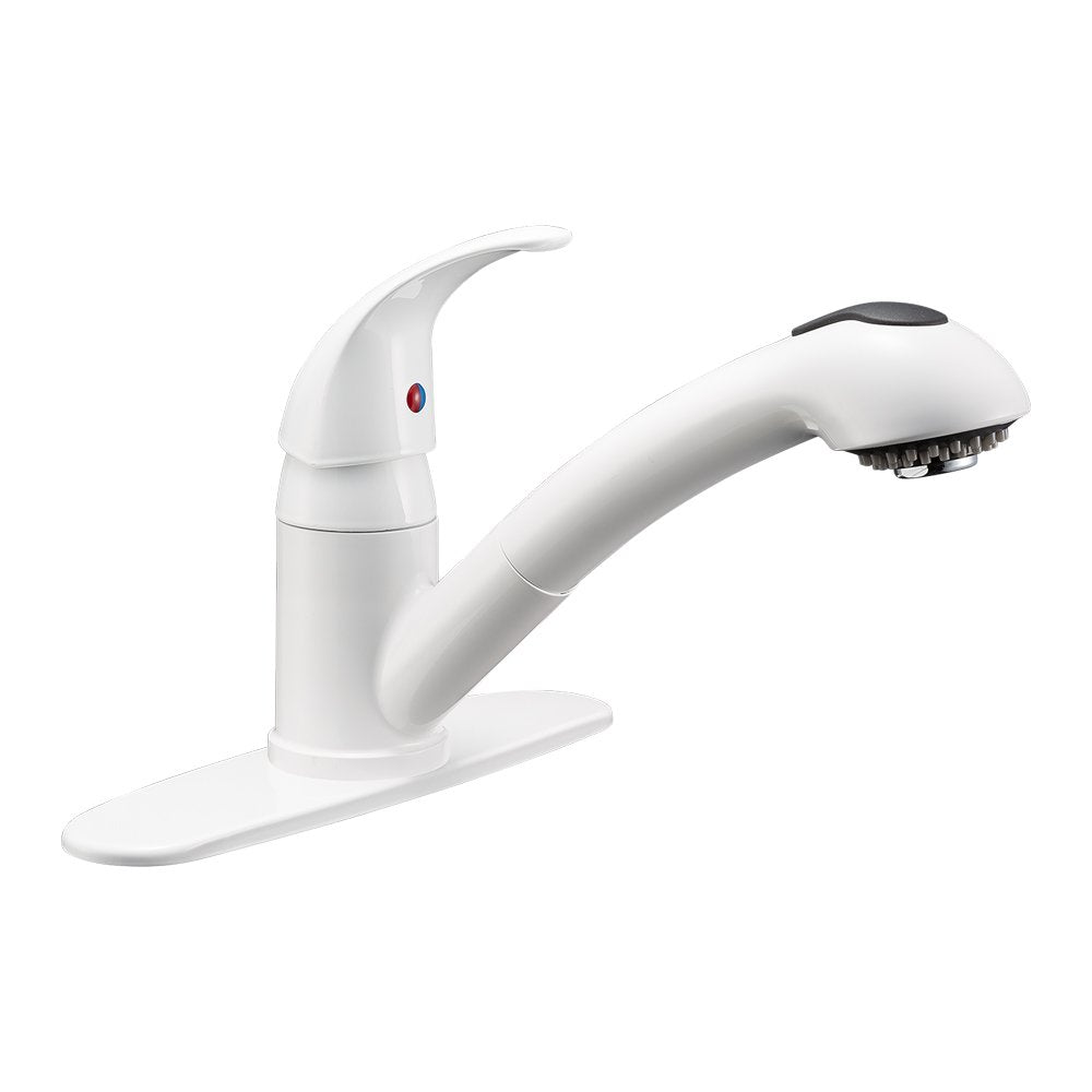 Dura Faucet RV Pull-Out Swivel DF-NMK852-WT Kitchen Sink Single Handle Faucet - One-Hole (White)