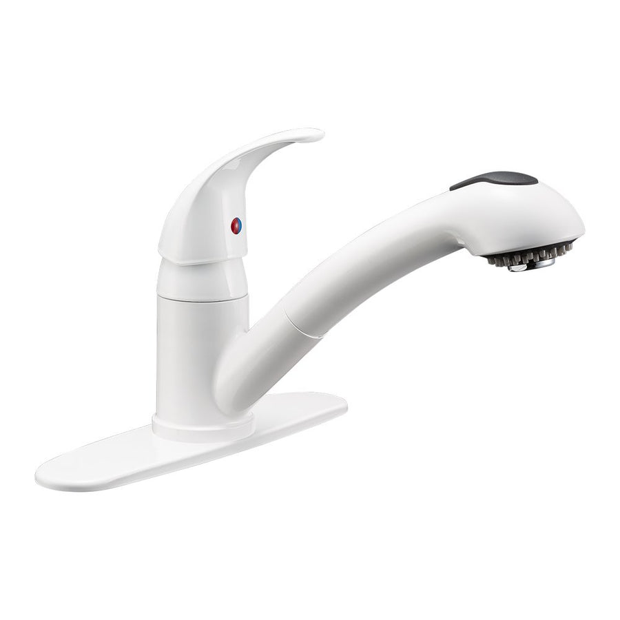Dura Faucet RV Pull-Out Swivel DF-NMK852-WT Kitchen Sink Single Handle Faucet - One-Hole (White)