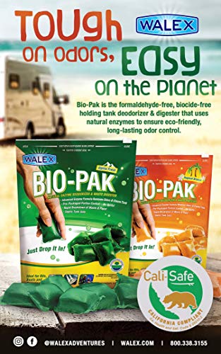 Walex Black Bio-Pak Holding Tank Deodorizer & Waste Digester Drop-Ins - Advanced Enzyme Formula for Rapid Breakdown of Waste & Paper, Removes Odors & Cleans Tank; Tropical Breeze, 10-Pack