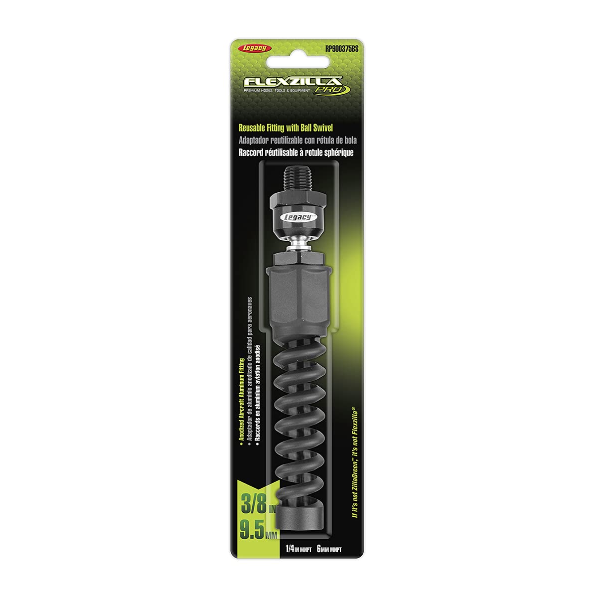 Flexzilla Air Hose Pro Reusable Fitting with Ball Swivel, 3/8 in. - RP900375BS