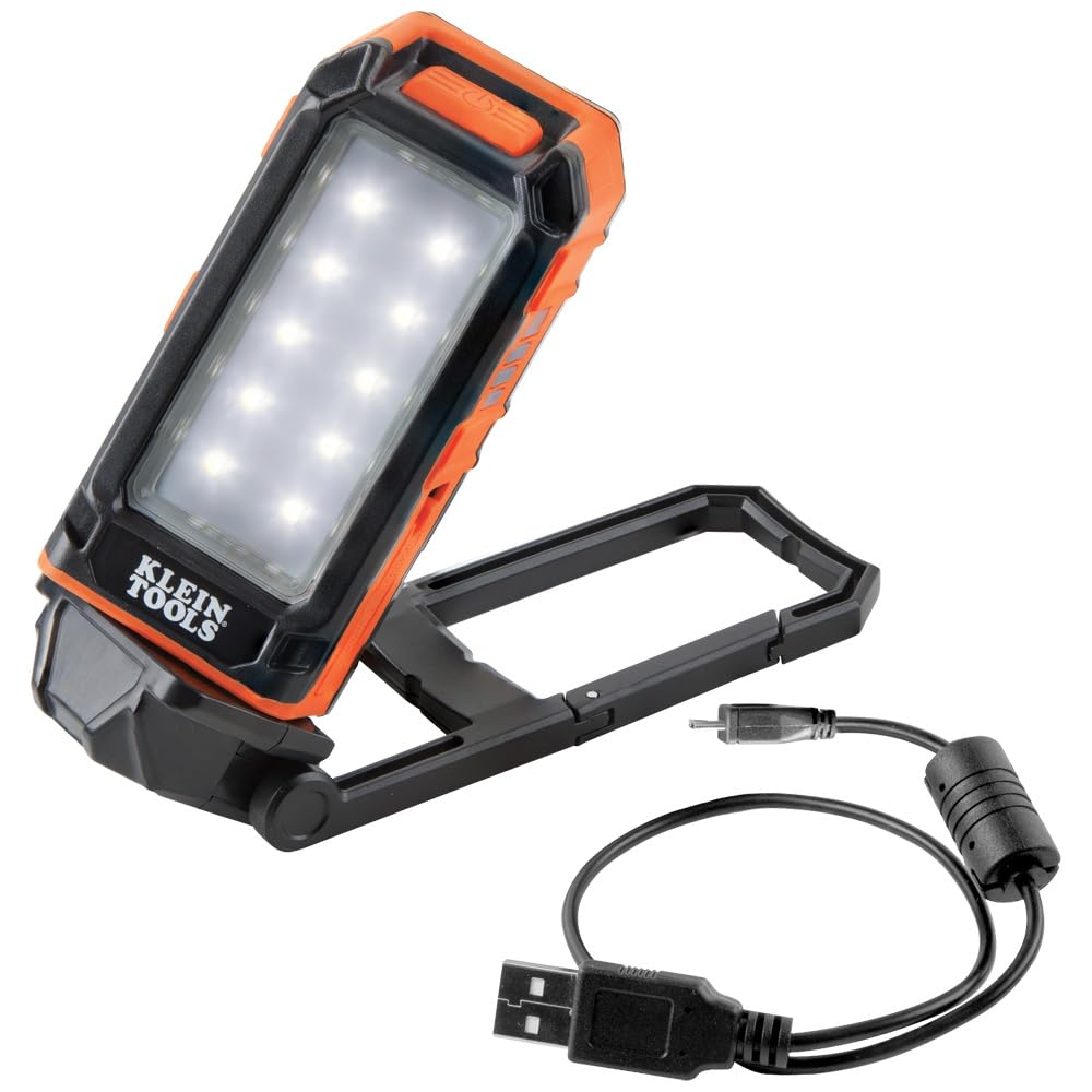 Klein Tools LED Light 56403, Rechargeable Flashlight/Worklight with Kickstand, Magnetic Mount, and Carabiner, Charges Small Electronics, for Work, Camping