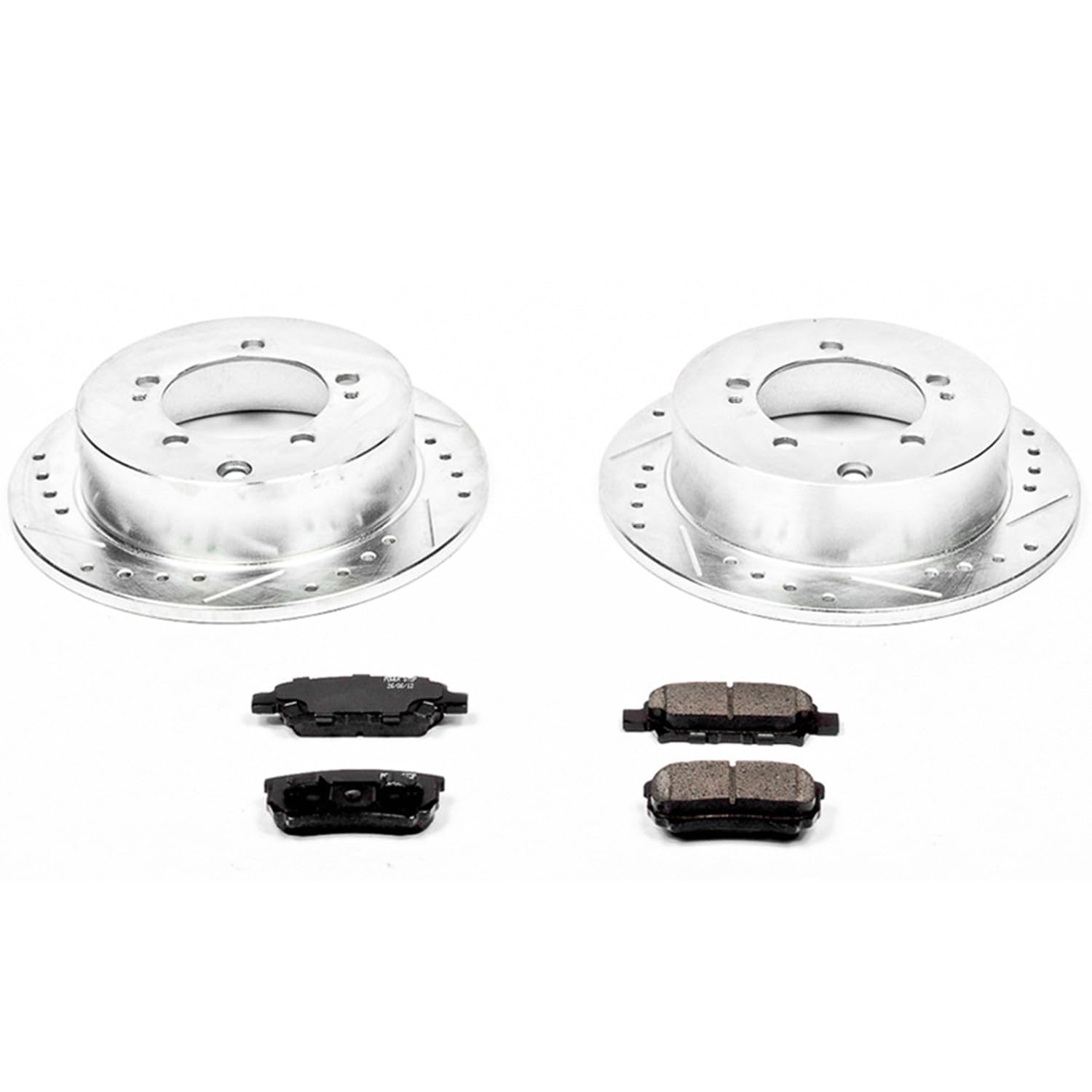 Power Stop K1202 Z23 Carbon Fiber Brake Pads Rear with Drilled & Slotted Brake Rotors Kit For Mitsubishi Lancer 2004-2006, Mitsubishi Outlander 2005-2006 [Model Specific]