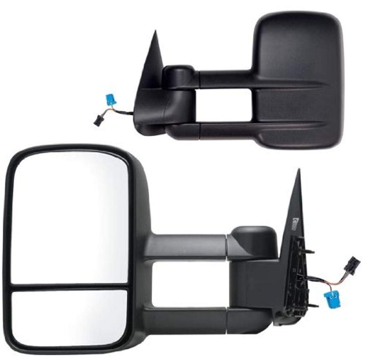 K Source Towing Mirror Extendable Pair For 2003 - 2007 Escalade, Avalanche, Suburban, Tahoe, Yukon, Silverado, Sierra, Silverado/Sierra Classic. Textured Black, Power Heated, Manual, Dual Lens, Foldaway