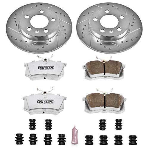 Power Stop K3093-26 Z26 Carbon Fiber Brake Pads Rear with Drilled & Slotted Brake Rotors Kit For Audi TT Quattro 2000-2006 [Model Specific]
