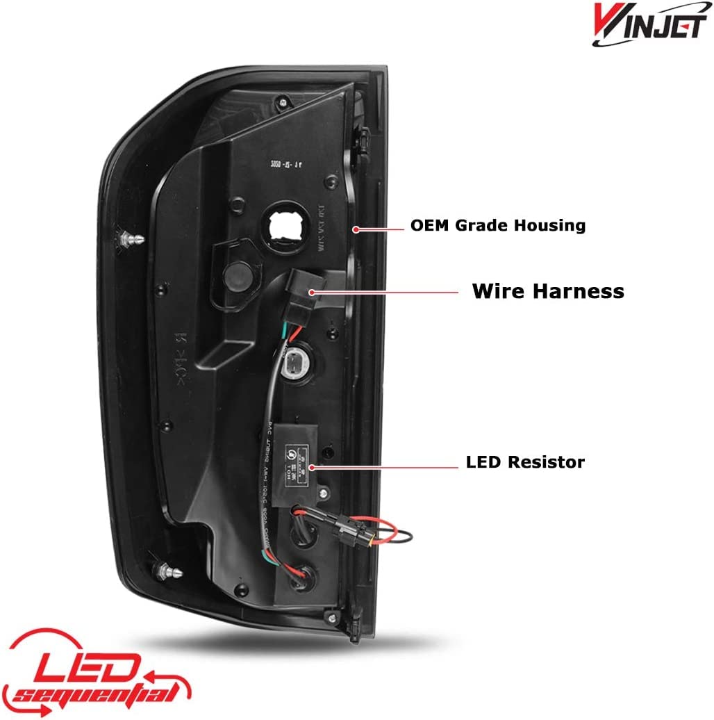 Winjet Tail Lights LED Assembly for 2014-2021 Toyota Tundra with Led Sequential Turn Signals DRL Brake Lights Rear Lamps Pair Replacement for Tundra Pickup Passenger and Driver Side (Smoke)