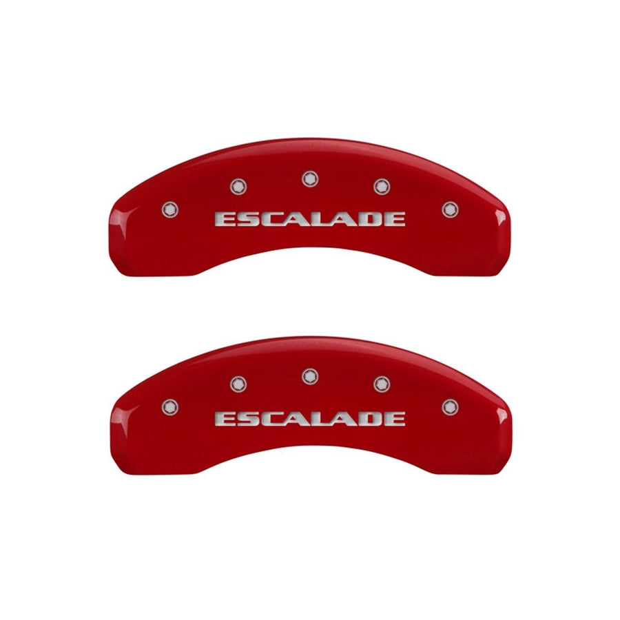 SET OF 4 CALIPER COVERS, RED, FRONT AND REAR: ESCALADE, SILVER CHARACTERS